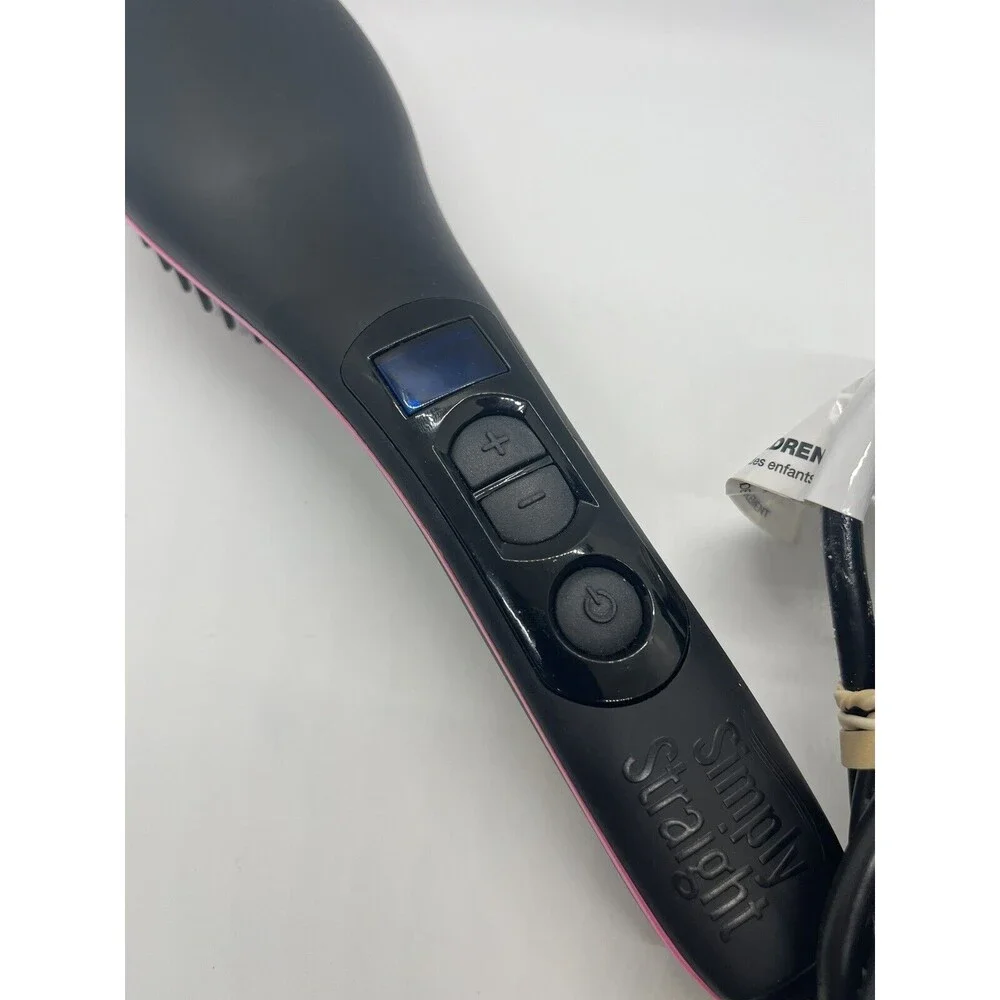 Simply Straight Ceramic Hair Straightener Brush LCD Display -Temp Control Pink
